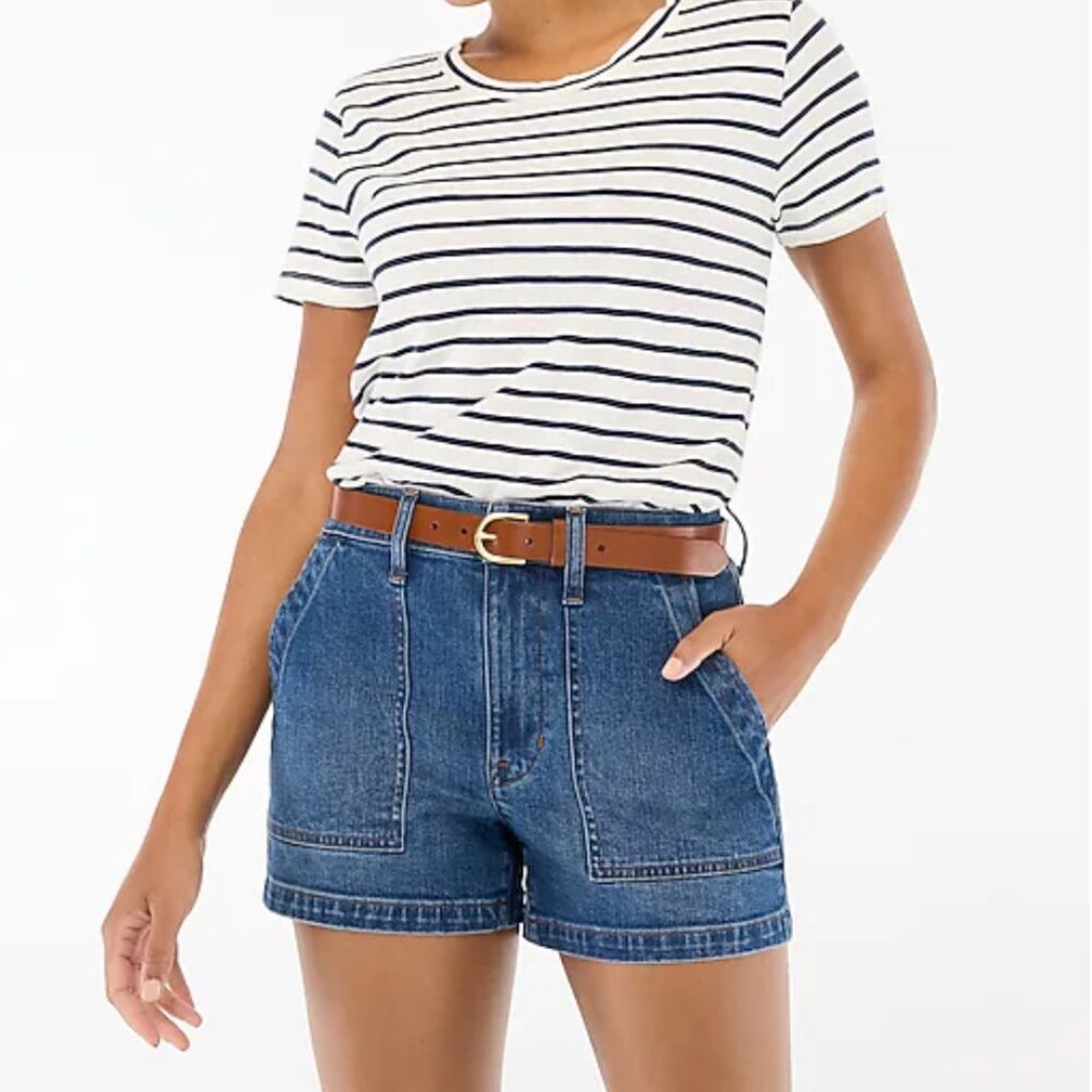 NWT: J. Crew Utility Denim Short, Mid-Rise, Deep Cyan Wash, Size 25